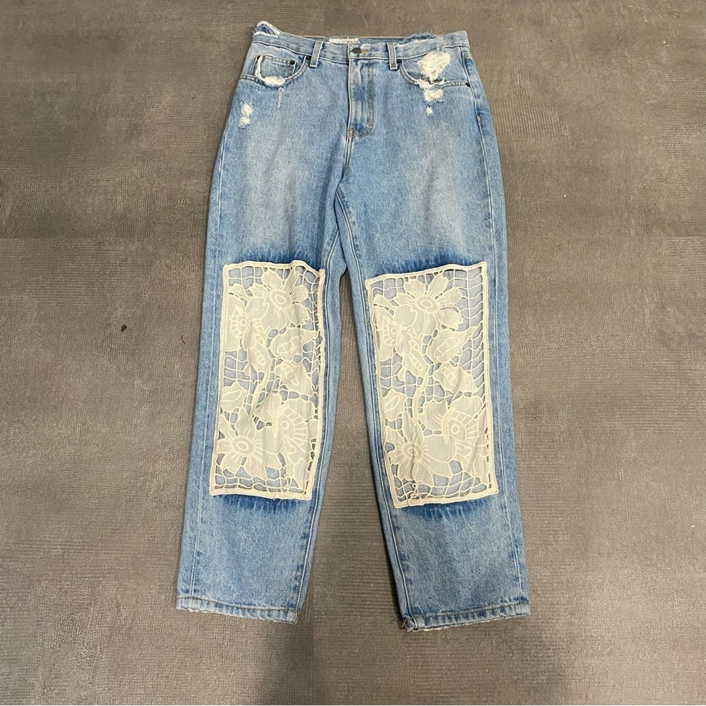 CarMar Blue Jeans with Lace Patchwork Jeans Size 28